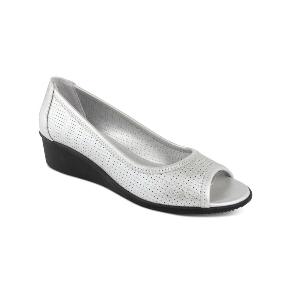 KAREN SCOTT Womens Silver Padded Yaritza Peep Toe Wedge Slip On Pumps Shoes 9 M